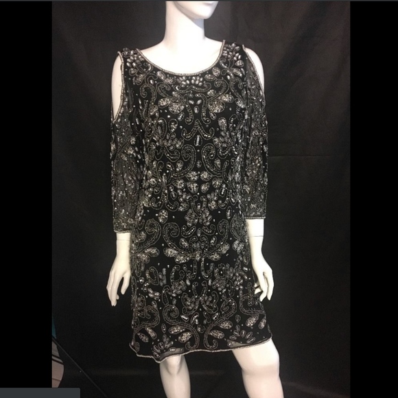 NEW‎ Pisarro Nights Embellished Mesh Cold-Shoulder Sheath Dress [SZ 2 ] - Picture 3 of 8